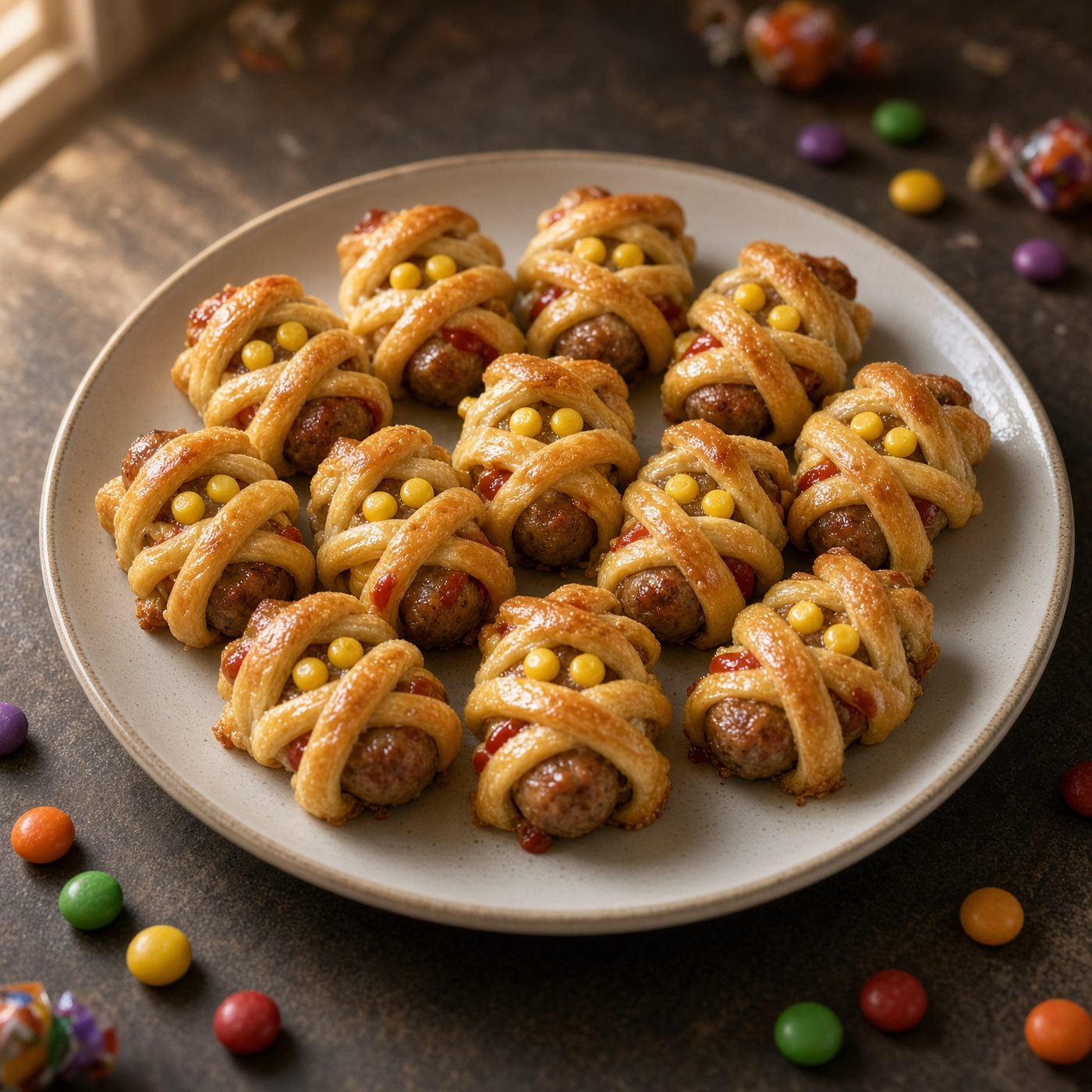 Momies de mini-saucisses d'Halloween