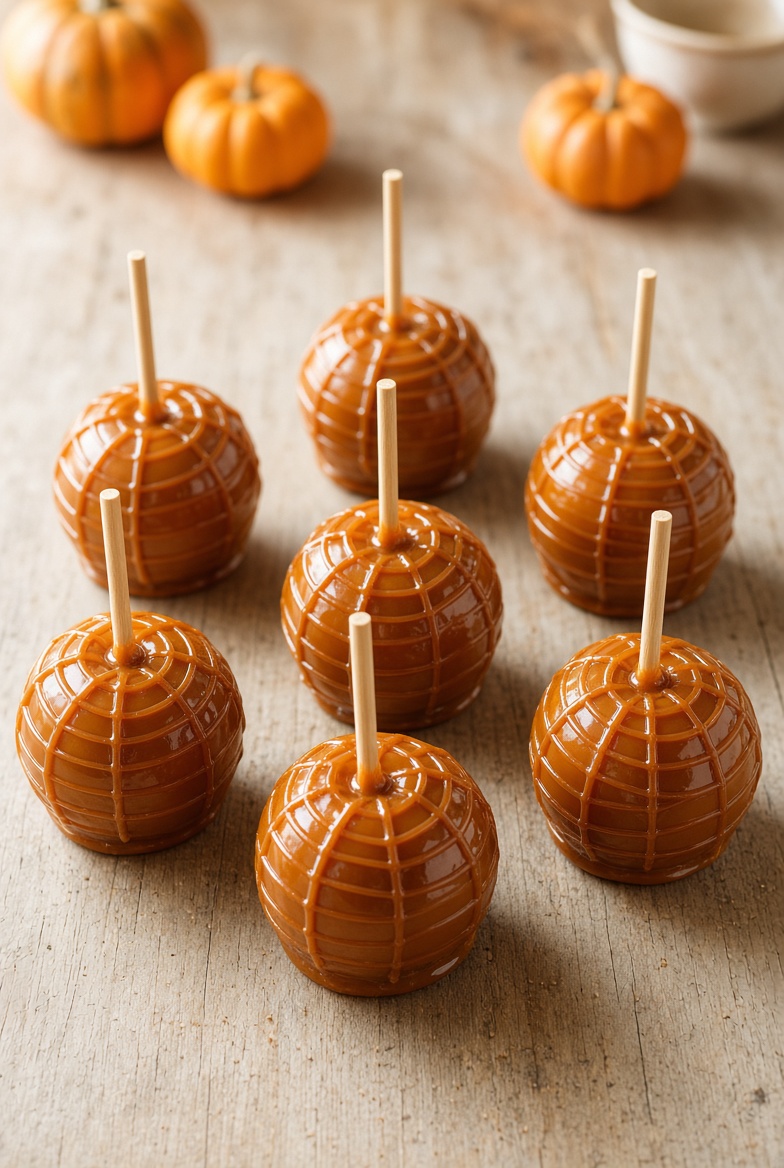 Pommes au caramel toile d'araignée